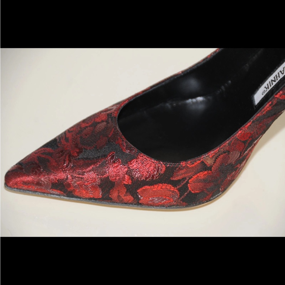 Manolo Blahnik Burgundy Floral Heels